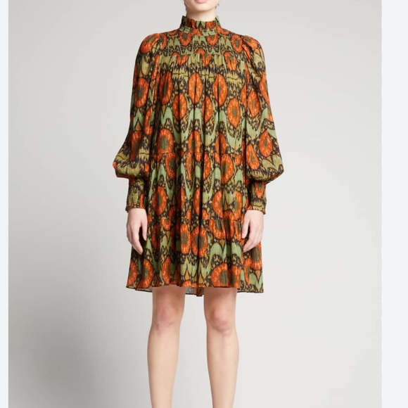 Ulla Johnson $495 Kamila Smocked Ling Sleeve Mini Nocturne Multi Dress Small - Picture 5 of 10